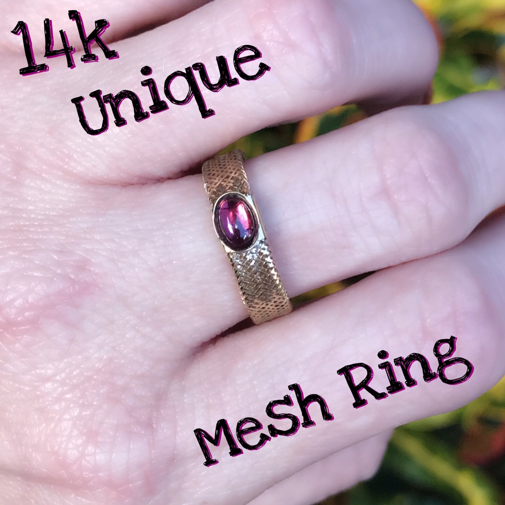 14k Gold Unique Designer Amethyst  Mesh Ring